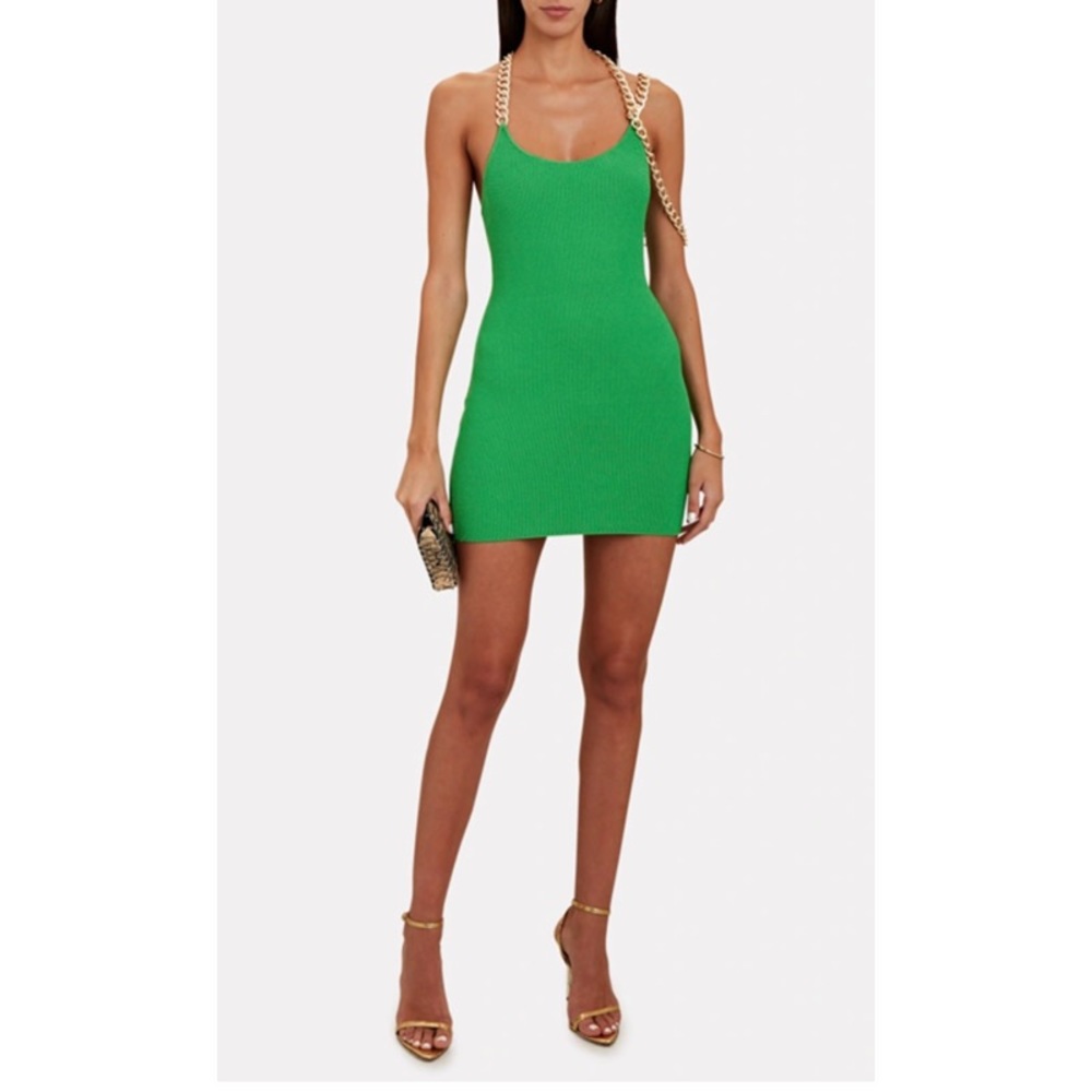 THE SEI Chain- Embellished Knit Mini Dress in Green